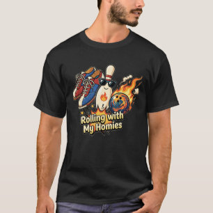 Bowling mit meiner Crew Bowlingkugel Pins Schuhe L T-Shirt