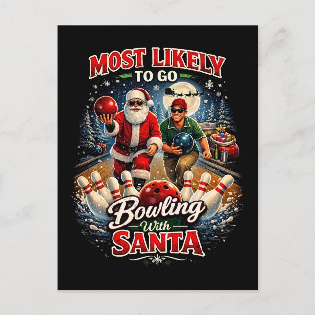 Bowling mit Santa Postkarte (Vorderseite)