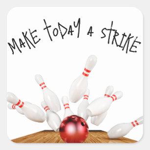 Bowling mit Zitat Quadratischer Aufkleber