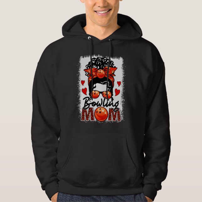 Bowling Mom Leopard Messy Bun Game Day Mother s Da Hoodie (Vorderseite)