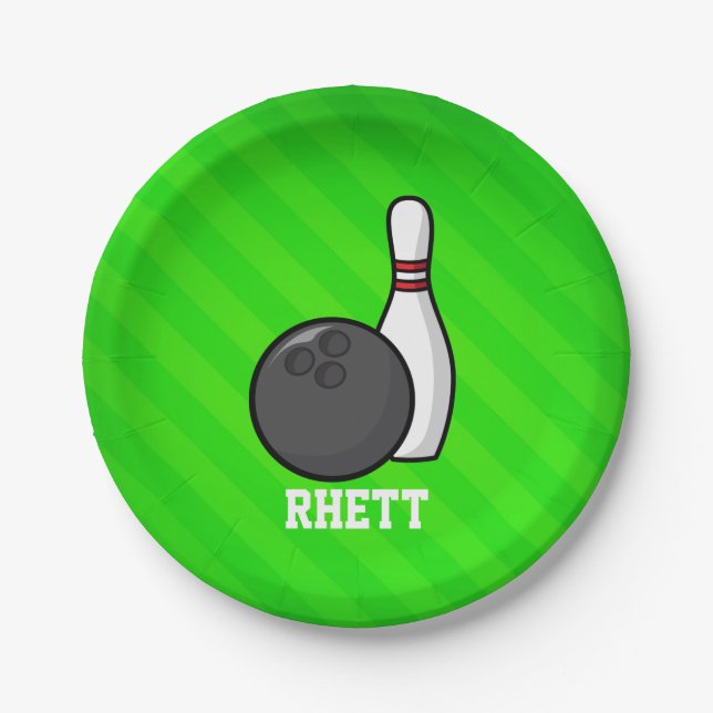 Bowling; Neon Green Stripes Pappteller (Vorderseite)