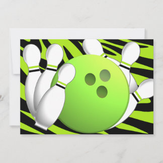 Bowling Neon Green und Zebra Einladung