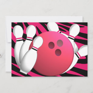 Bowling Neon und Zebra Einladung