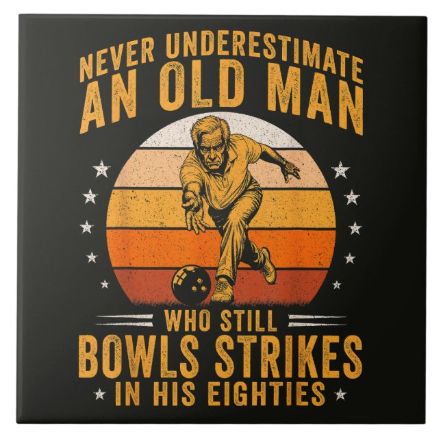 Bowling Opa 80. Geburtstag Fliese (Vorderseite)