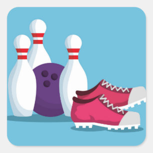 Bowling Party 10 Button Bowling Quadratischer Aufkleber