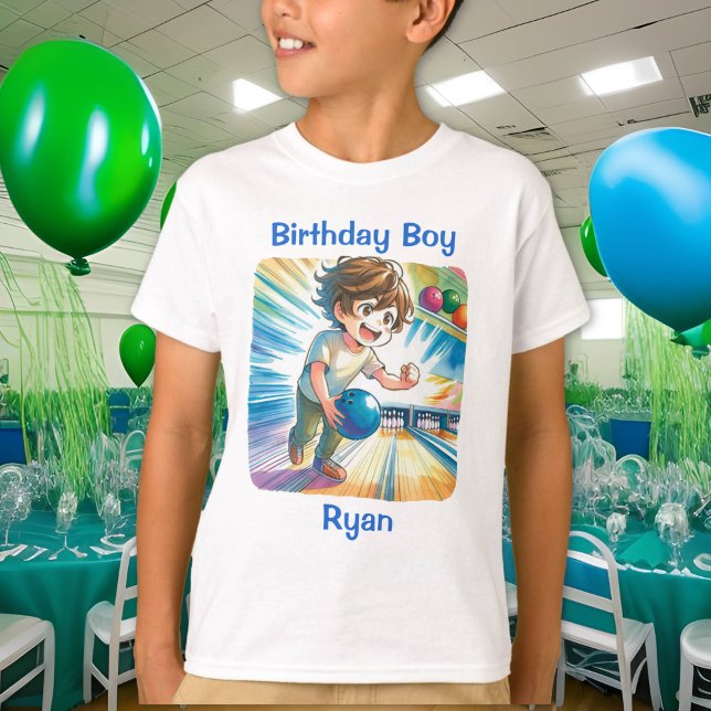 Bowling Party Boy's Anime Birthday Personalisiert T-Shirt (Von Creator hochgeladen)