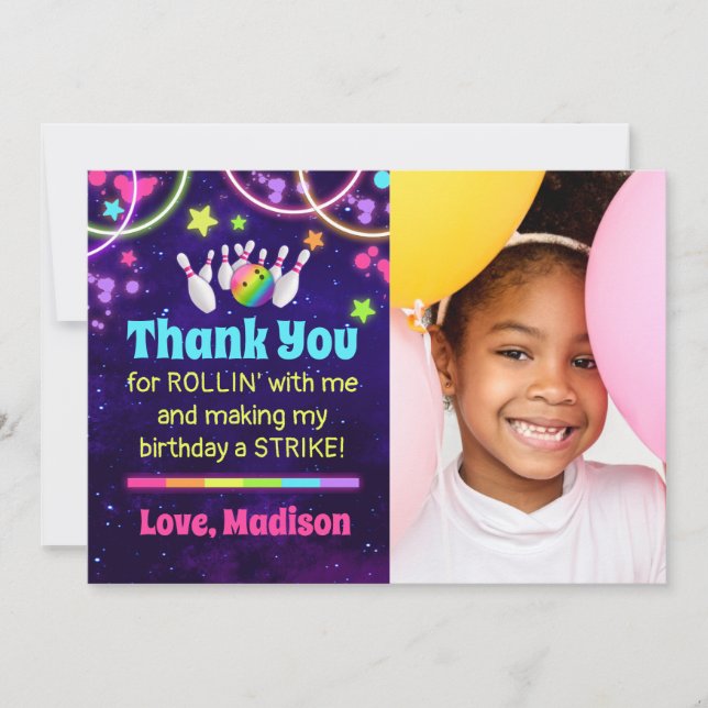 Bowling Party Danke, dass Sie eine Karte mit Foto  (Vorderseite)