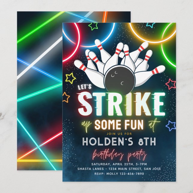 Bowling Party Einladung | Bowling Birthday (Vorne/Hinten)