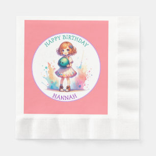 Bowling Party Girl's Anime Birthday Personalisiert Serviette
