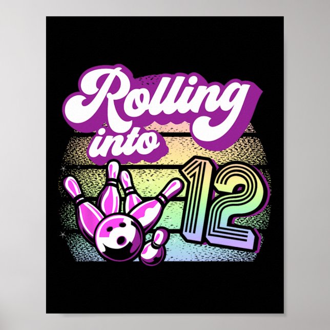 Bowling Party rollt in 12 Bowling Geburtstag Poster (Vorne)