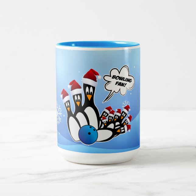 Bowling Pin Penguins Christmas Mug (Centre)