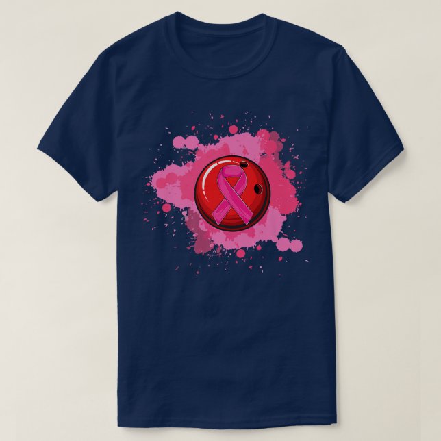 Bowling Pink Ribbon Brustkrebs Bewusstsein T-Shirt (Design vorne)