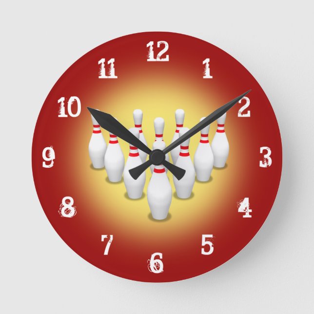 Bowling Pins: Wall Clock Runde Wanduhr (Vorderseite)