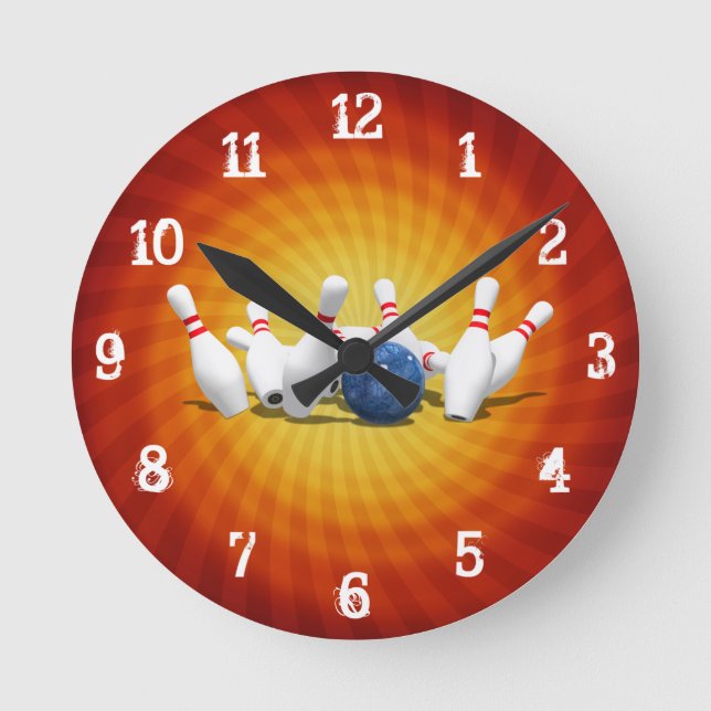 Bowling Pins: Wall Clock Runde Wanduhr (Vorderseite)