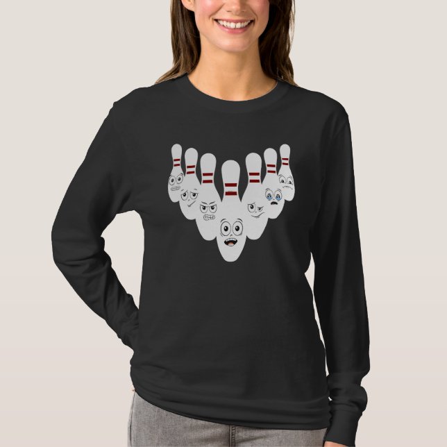 Bowling Pins With Hilarious Expressions Bowling T-Shirt (Vorderseite)