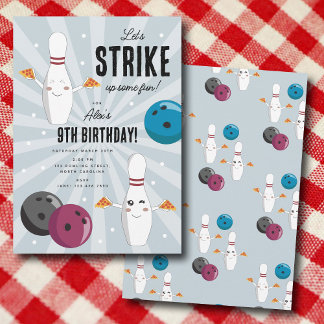 Bowling Pizza macht Spaß Kindergeburtstag Einladung