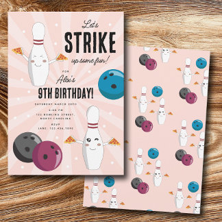 Bowling Pizza macht Spaß Kindergeburtstag Einladung