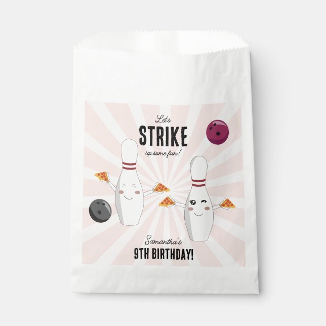 Bowling Pizza Strike Up Some Fun Kids Birthday  Geschenktütchen (Vorderseite)