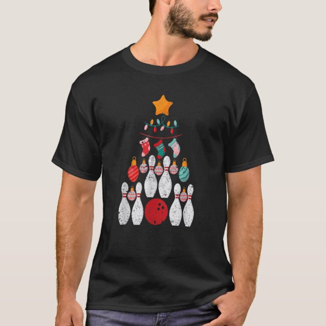 Bowling Player Christmas Tree Lights Xmas Ball Bow T-Shirt (Vorderseite)