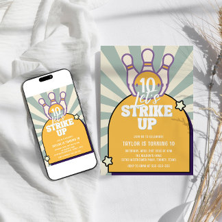 Bowling Retro Kindergeburtstag Party Einladung