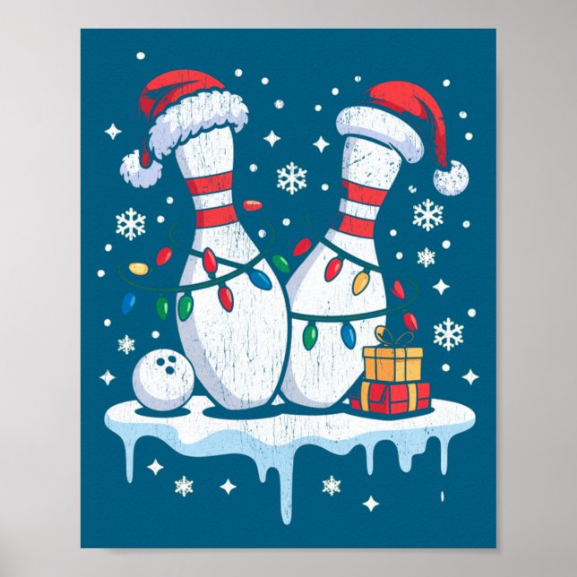 Bowling Santa Hat Funny Christmas Long Sleeve  Poster (Vorne)