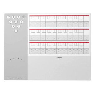 Bowling Score Sheet Diagramme und Notizen   Rot &  Notizblock