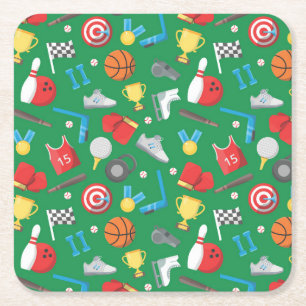 Bowling, Skaten, Bogenschießen, Basketball, Boxspa Rechteckiger Pappuntersetzer