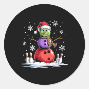 Bowling Snowman Bowling Player Weihnachtsmannmütze Runder Aufkleber