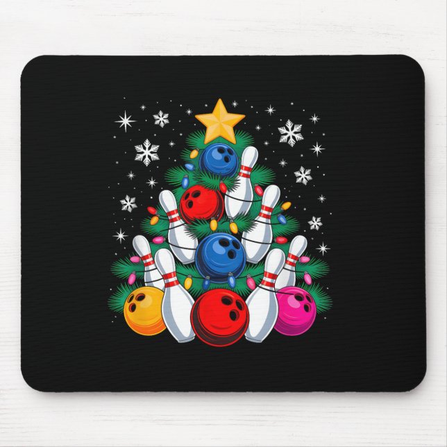 Bowling-Spieler Weihnachtsbaum Licht Xmas Bowling  Mousepad (Vorne)