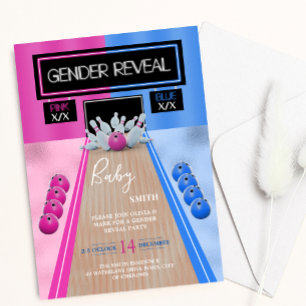 Bowling Sport Blue and Pink Gender Reveal Party Einladung