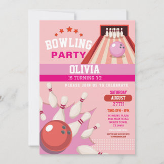 Bowling Strike Fun Bowl Pink Girls Geburtstag Einladung