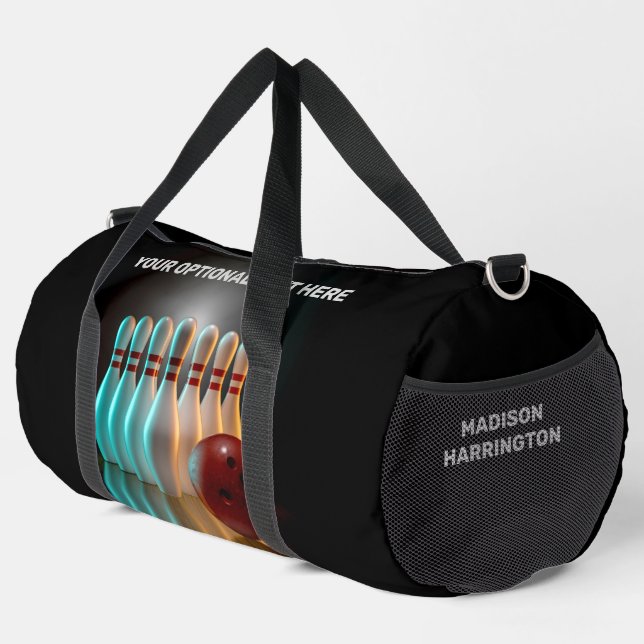Bowling-Strike für benutzerdefinierten Text Duffle Bag (Rechte Ecke)