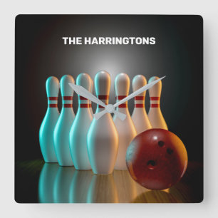 Bowling-Strike für benutzerdefinierten Text Quadratische Wanduhr