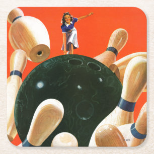 Bowling Strike Rechteckiger Pappuntersetzer