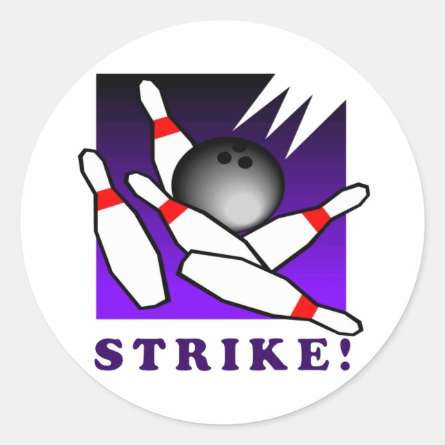 Bowling: STRIKE! Runder Aufkleber (Vorderseite)