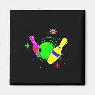 Bowling T Shirt 80er Retro Neon Sign Strike Bowlin Magnet