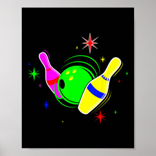 Bowling T Shirt 80er Retro Neon Sign Strike Bowlin Poster