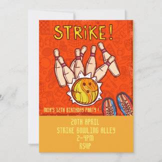 Bowling-Teenager zwischen Mädchen Geburtstagsparty Einladung