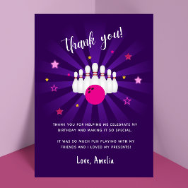 Bowling Themed Birthday Party Pink Lila Stars Dankeskarte