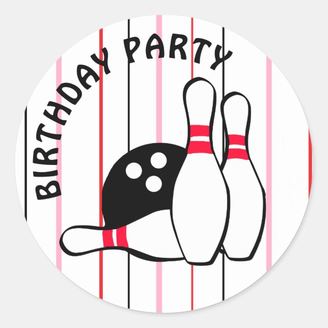 Bowling Themed Birthday Party Runder Aufkleber (Vorderseite)