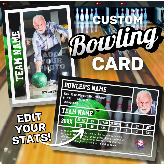 Bowling Trading Card Souvenir Telefonnummerkarte (Custom bowler trading card that can be edited to include your personal bowling team stats.)