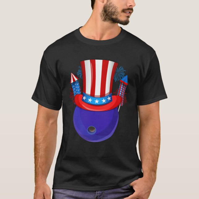 Bowling Uncle Sam American Flag Fireworks 4th of J T-Shirt (Vorderseite)