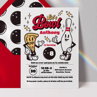 Bowling Vintage Einladung - Rot