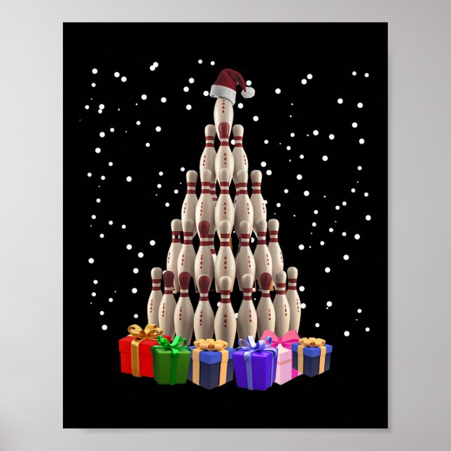 Bowling Weihnachtsbaum Funny Xmas Matching Family Poster (Vorne)