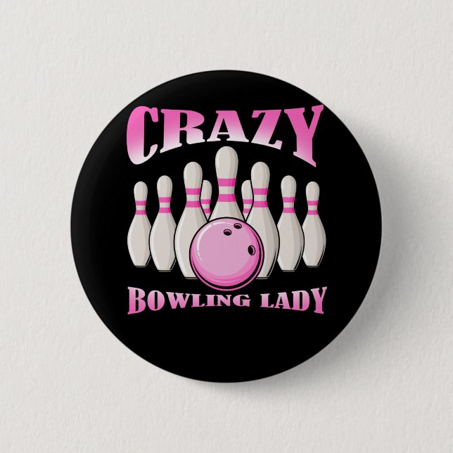 Bowling Woman Female Niedlich Bowler Lady Button (Vorderseite)