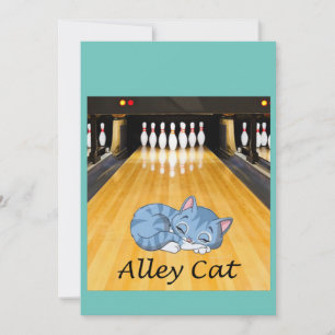 Bowlingbahn-Party mit der schlummernden Katze Einladung
