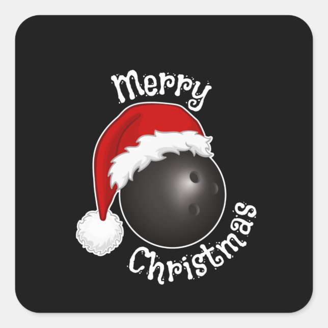 Bowlingball mit Weihnachtsmannmütze. Weihmas für B Quadratischer Aufkleber (Vorderseite)