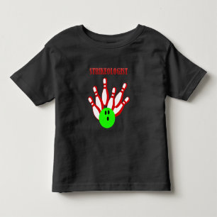 Bowlingball und Buttone mit dem Wort STRIKEOLOGIST Kleinkind T-shirt