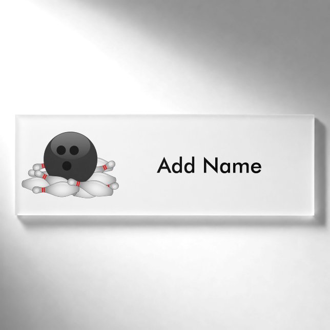 Bowlingball und Buttone Namenschild (Vorderseite)