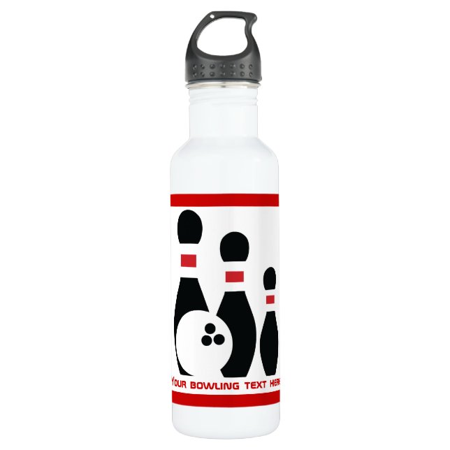 Bowlingball und Buttone Trinkflasche (Vorderseite)